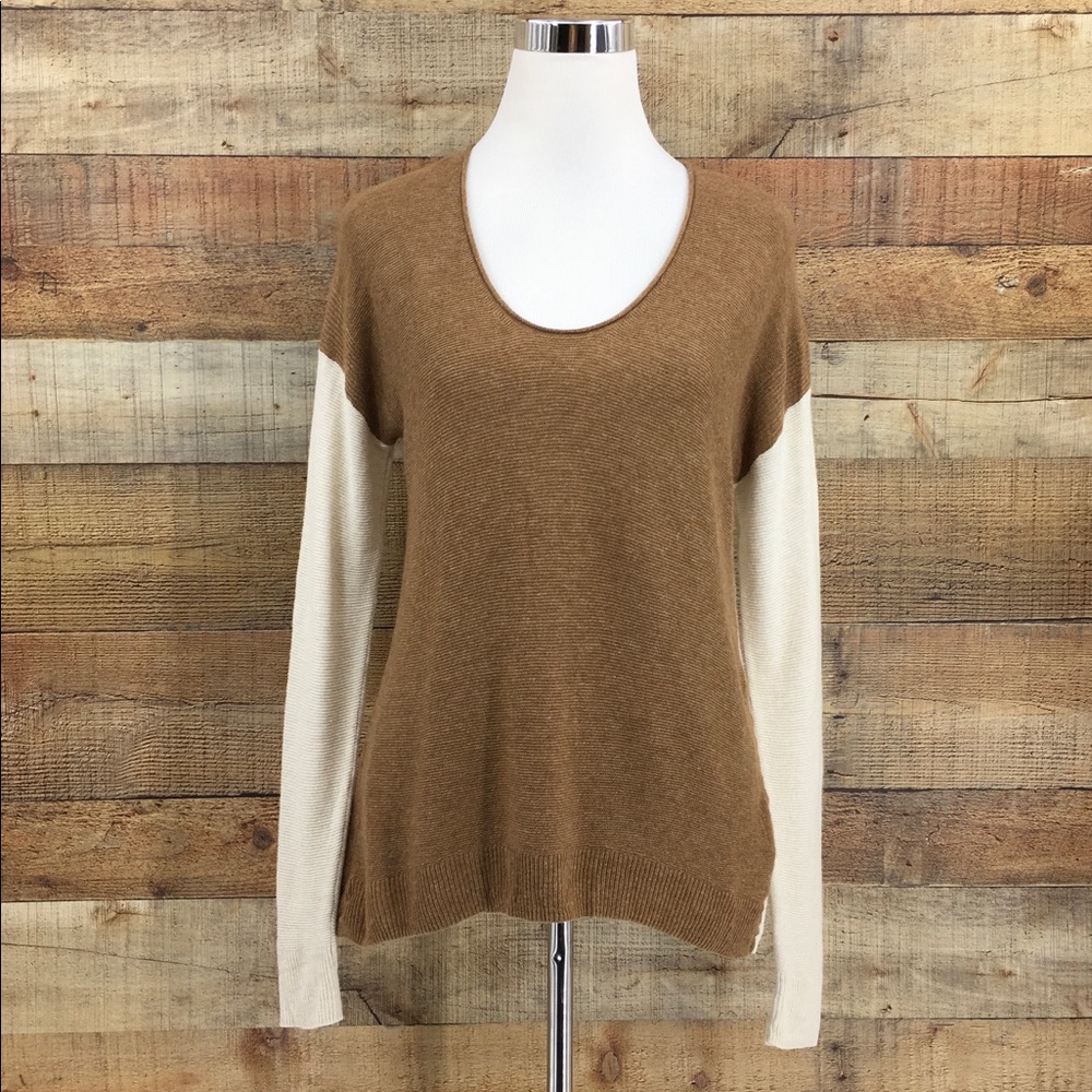 Madewell Colorblock Merino Wool Alpaca Blend Sweater Brown Cream Small‎ S